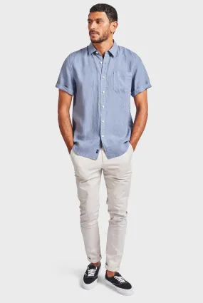 Hampton Linen Short Sleeve Shirt in Dutch Blue