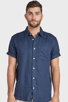 Hampton Linen Short Sleeve Shirt in Navy