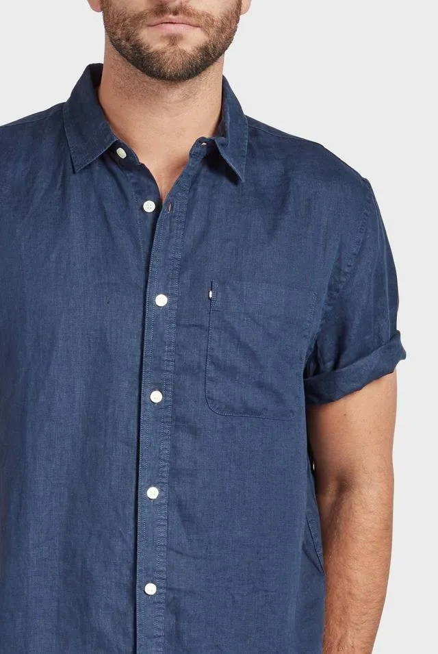 Hampton Linen Short Sleeve Shirt in Navy