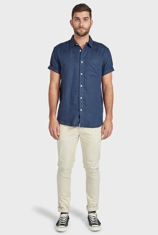 Hampton Linen Short Sleeve Shirt in Navy