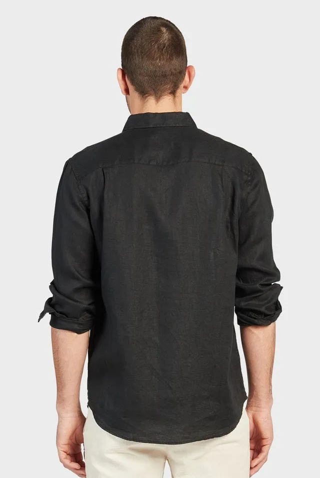 Hampton L/S Linen Shirt in Black