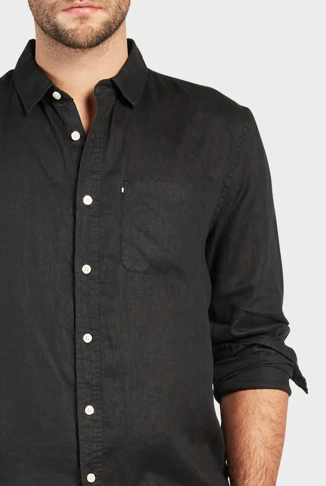 Hampton L/S Linen Shirt in Black