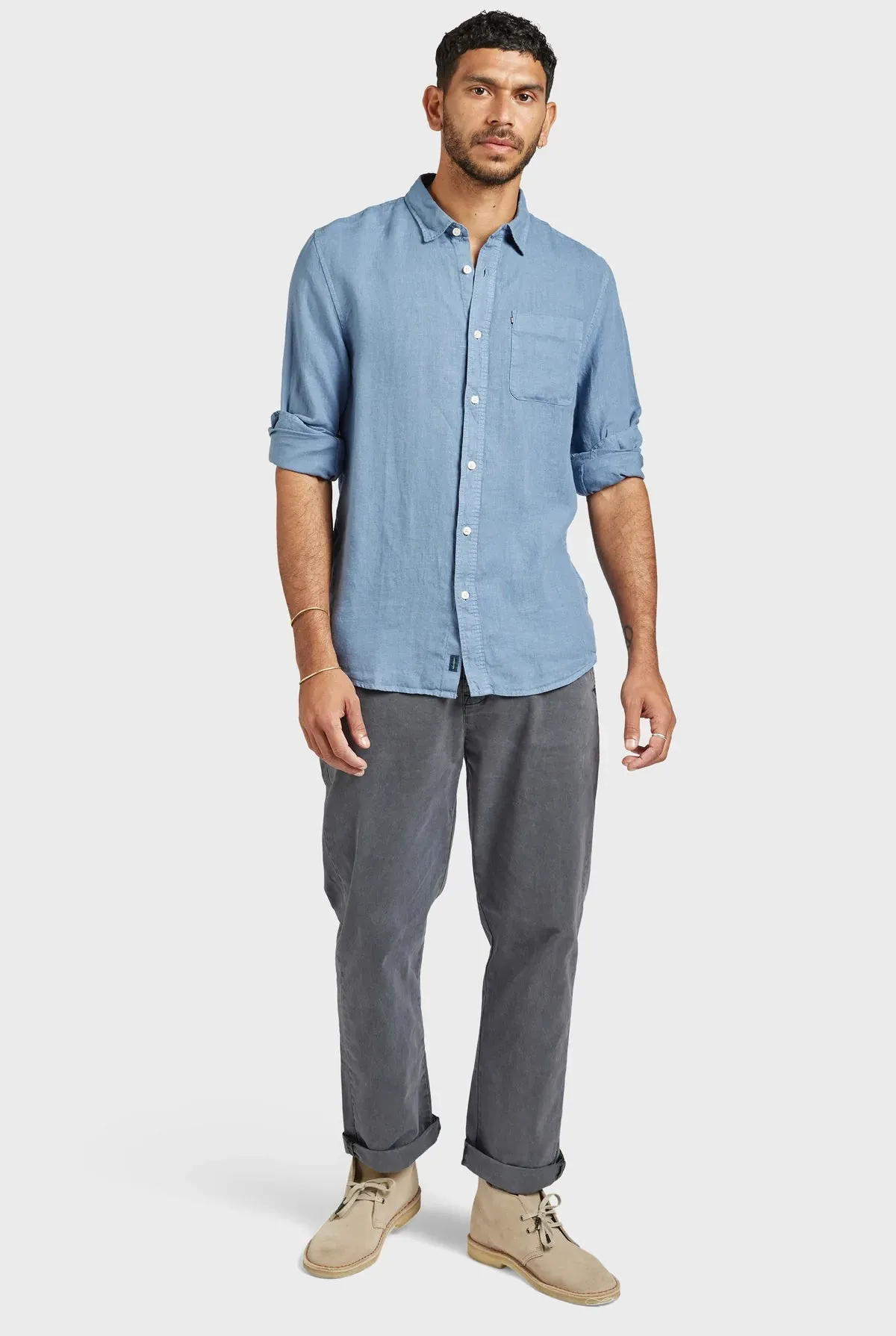 Hampton L/S Linen Shirt in Blue Horizon