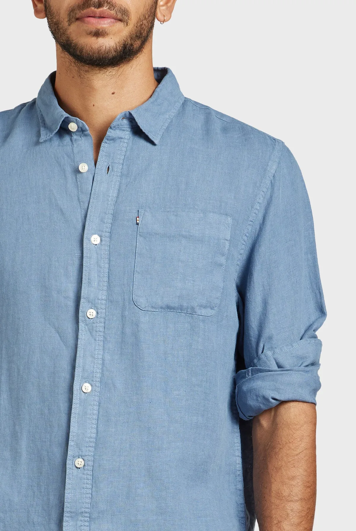 Hampton L/S Linen Shirt in Blue Horizon