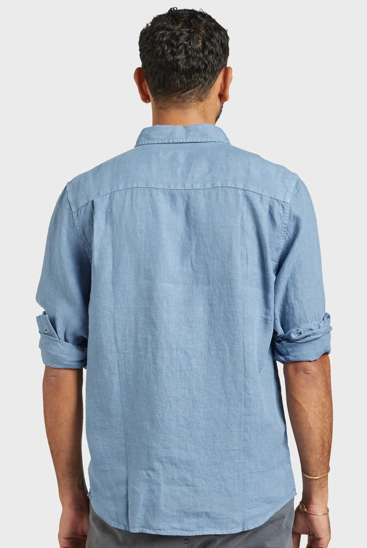 Hampton L/S Linen Shirt in Blue Horizon