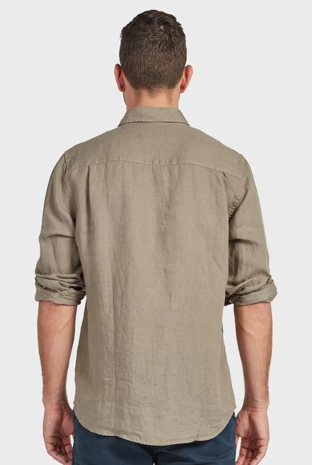 Hampton L/S Linen Shirt in Olive