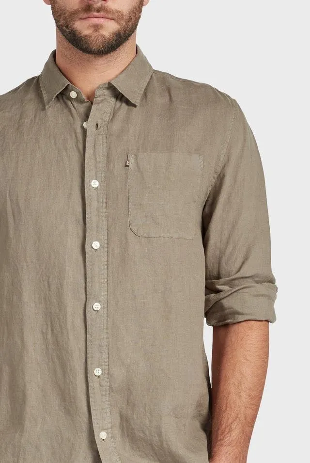 Hampton L/S Linen Shirt in Olive