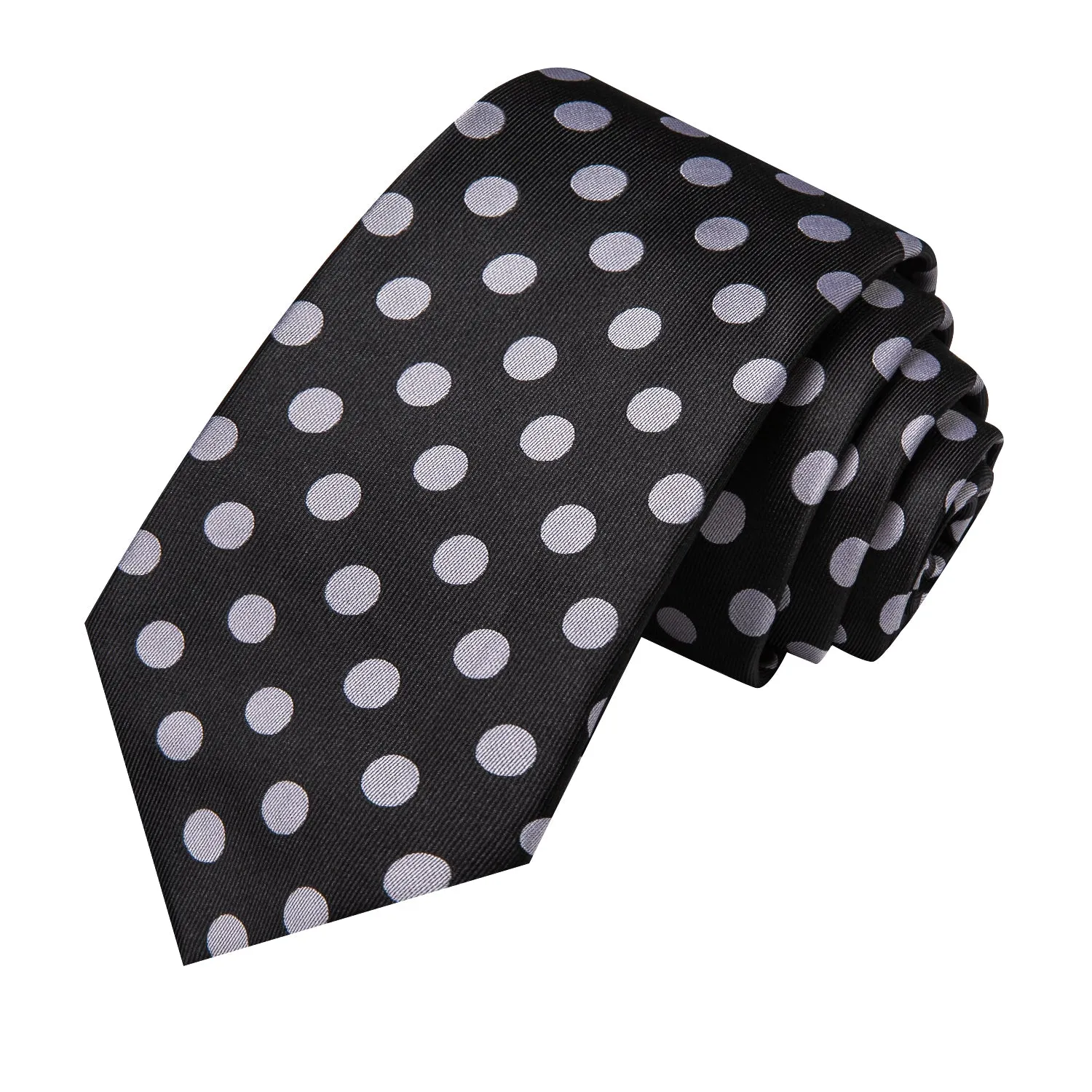 Hi-Tie Black White Polka Dots 67" Extra Long Tie Hanky Cufflinks Set