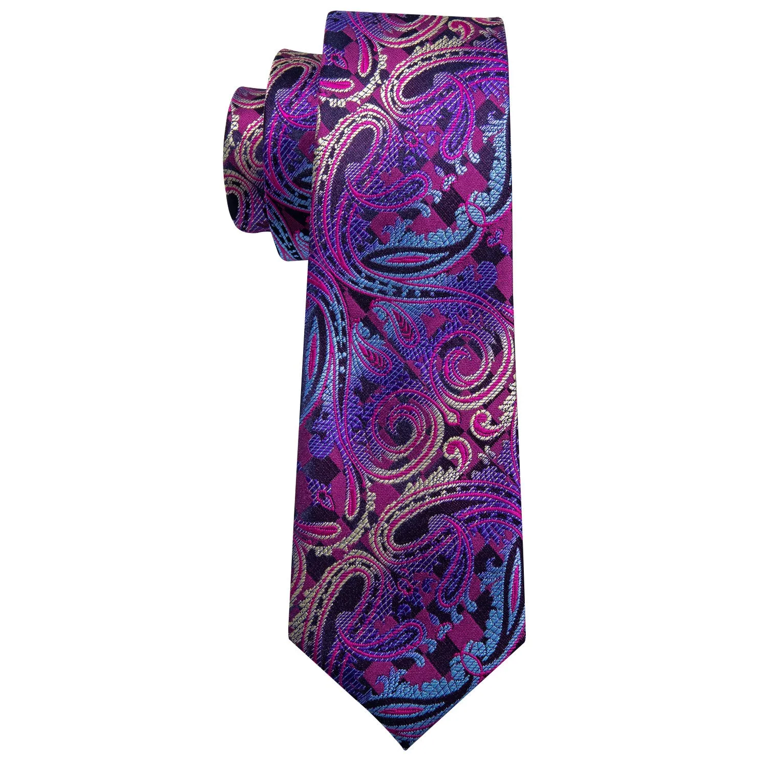 Hi-Tie Blue Purple Paisley Silk Men's Tie Pocket Square Cufflinks Set