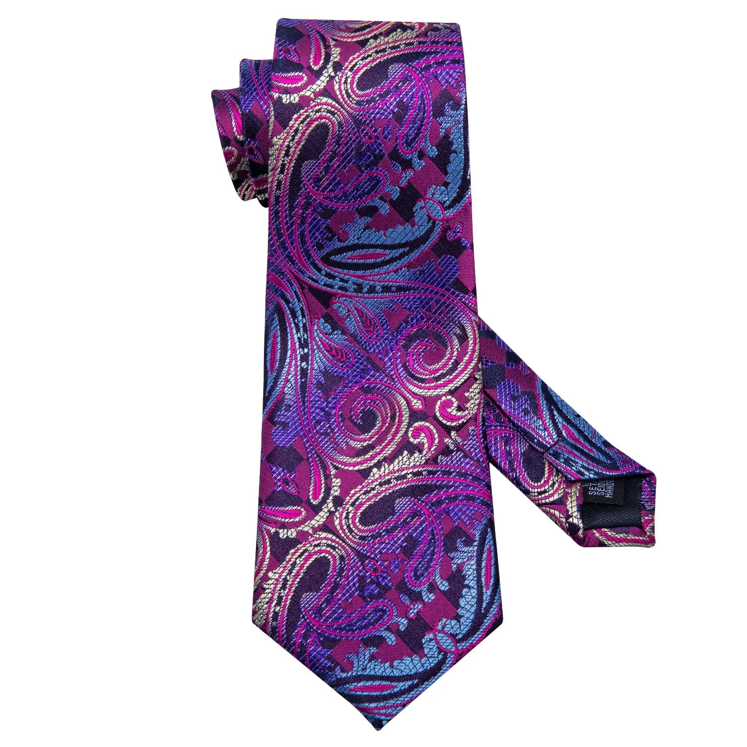 Hi-Tie Blue Purple Paisley Silk Men's Tie Pocket Square Cufflinks Set