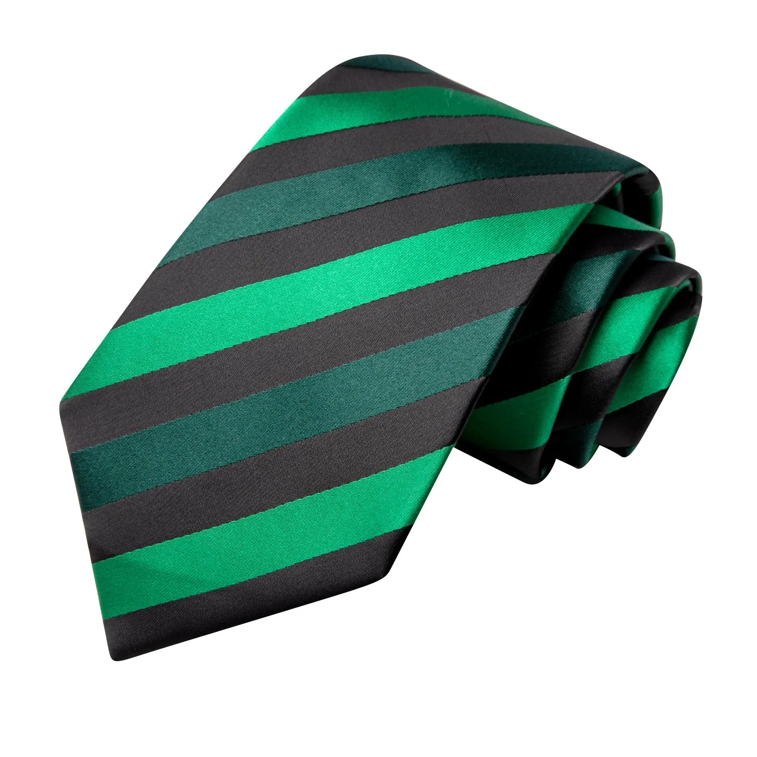 Hi-Tie Bright Green Striped Men's Tie Pocket Square Cufflinks Set