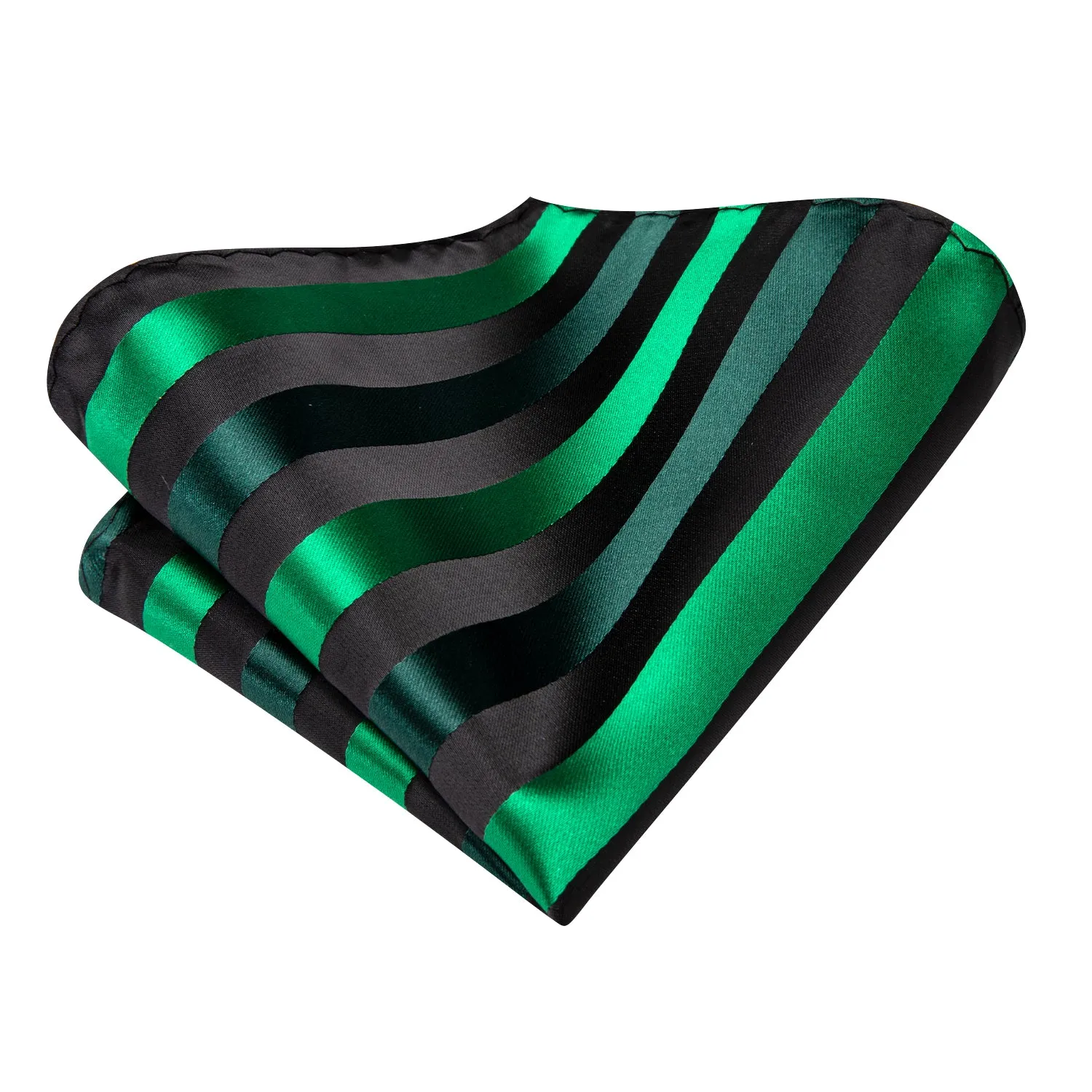 Hi-Tie Bright Green Striped Men's Tie Pocket Square Cufflinks Set