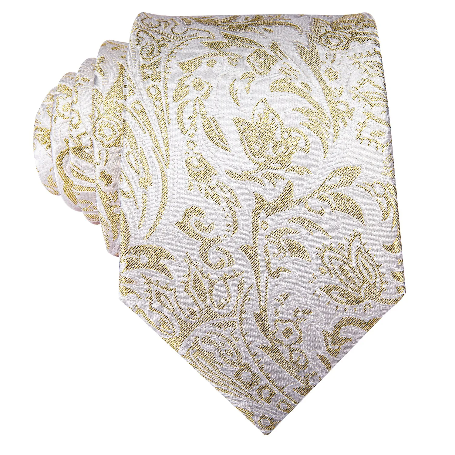 Hi-Tie Champagne White Floral Mens Necktie Pocket Square Cufflinks Set