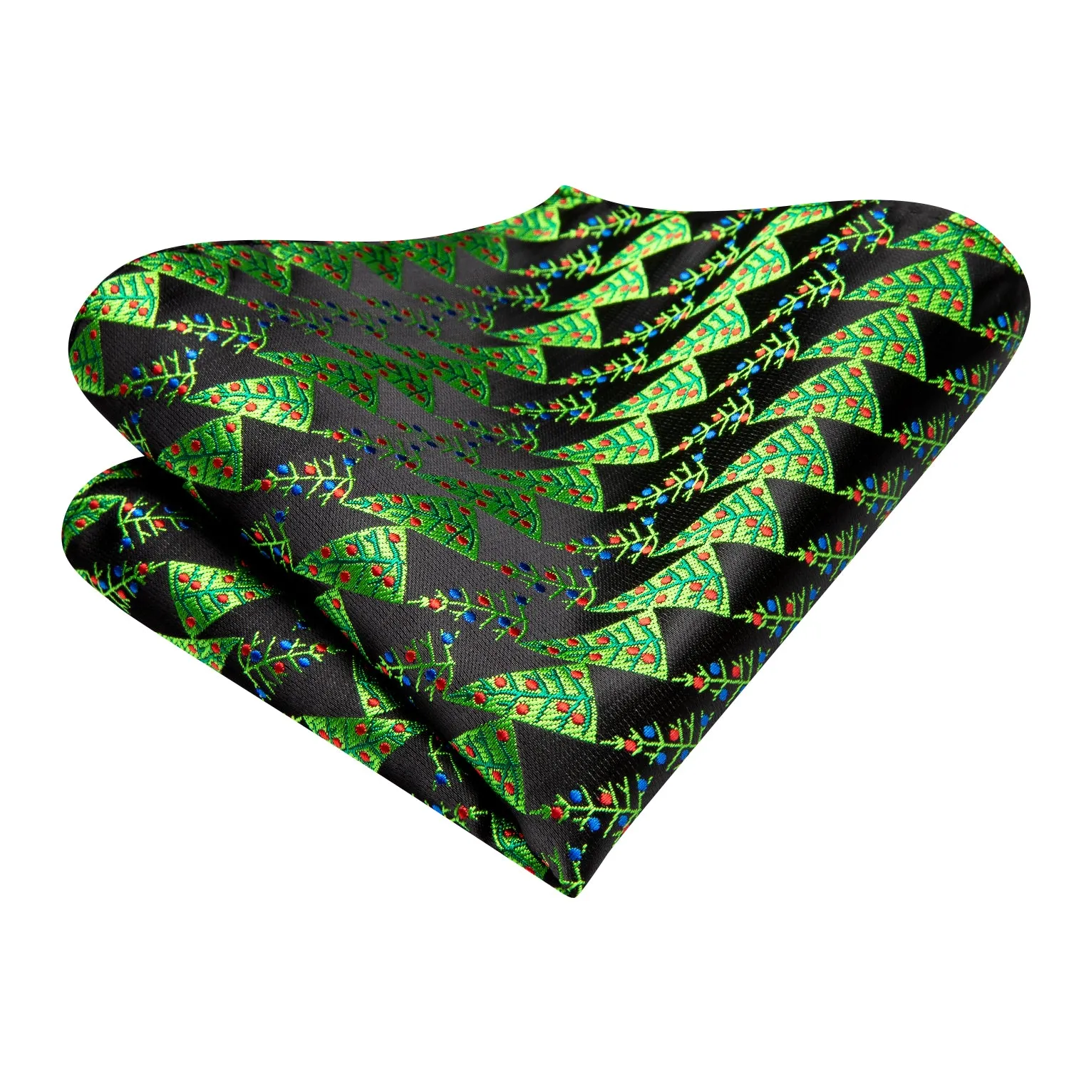 Hi-Tie Dark Green Black Novelty Necktie Pocket Square Cufflinks Set