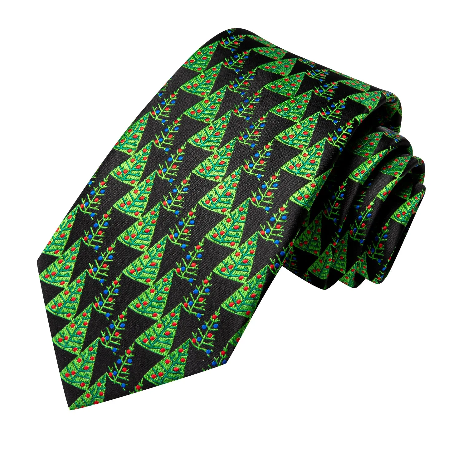 Hi-Tie Dark Green Black Novelty Necktie Pocket Square Cufflinks Set