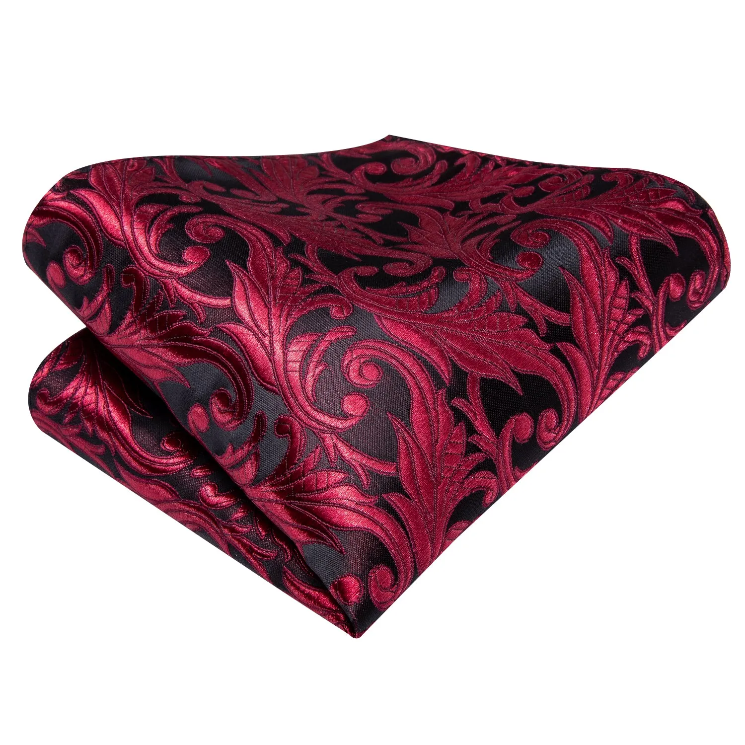 Hi-Tie Men's Red Necktie Black Floral Tie Pocket Square Cufflinks Set