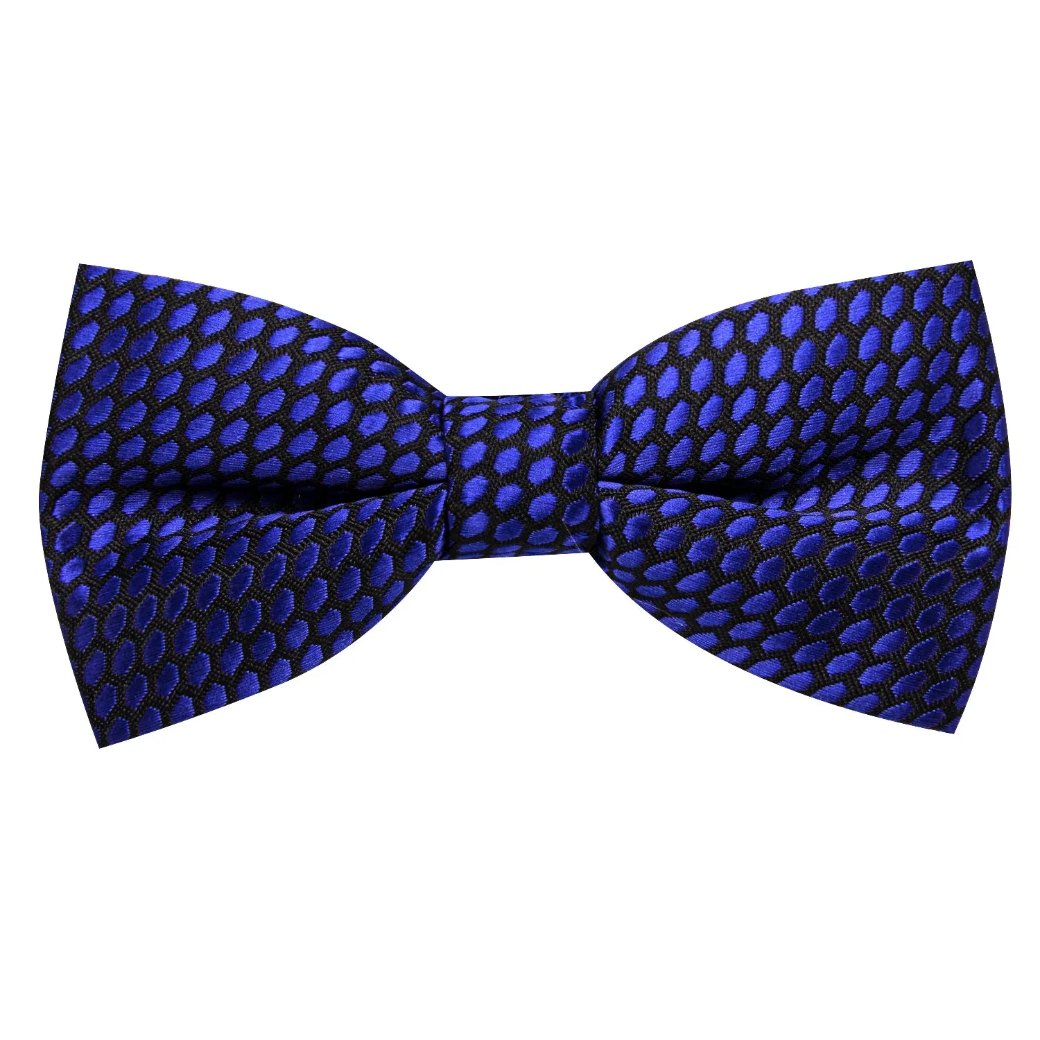 Hi-Tie Necktie Deep Blue Geometric Kids Bow Tie Hanky Cufflinks Set