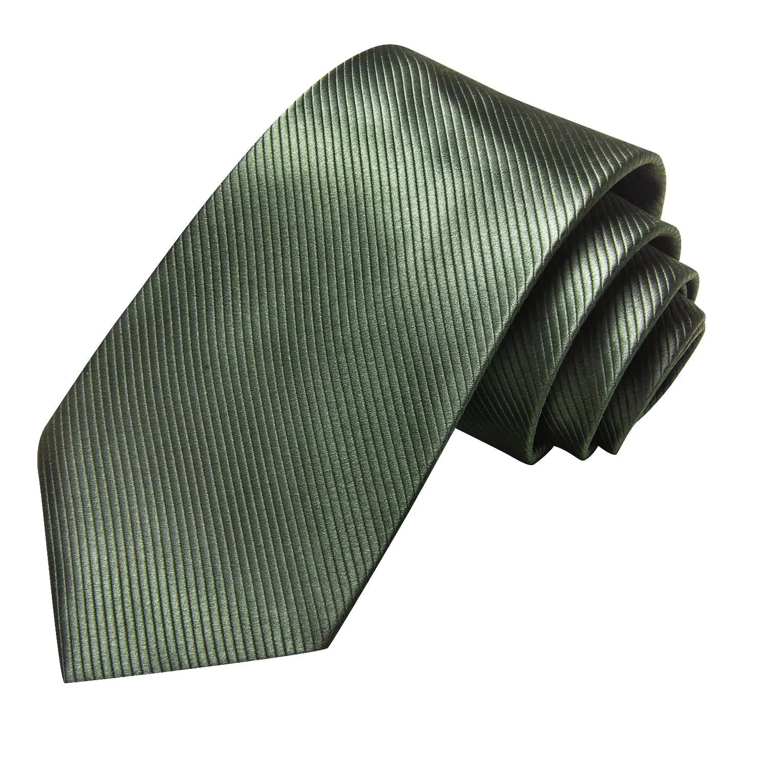 Hi-Tie Sage Green Necktie Solid Silk Tie Pocket Square Cufflinks Set