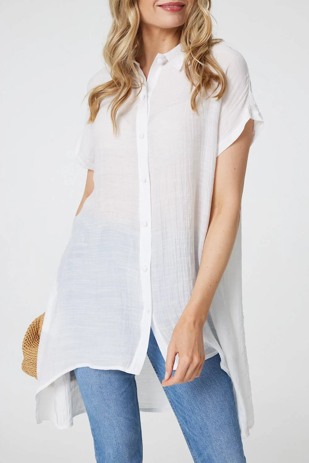 High Low Longline Button-Up Shirt