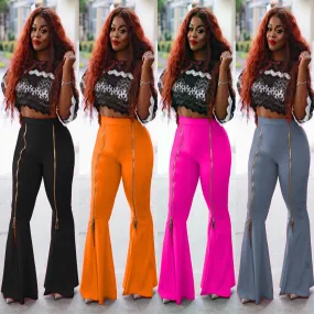 High-waisted flared zipper wide-leg pants(AY1515)