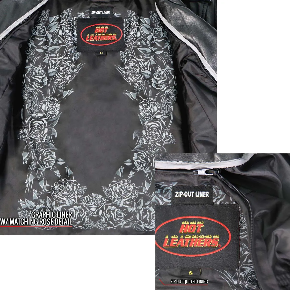 Hot Leathers JKL2002 Women's Black 'Rose Embroidered' Motorcycle Style