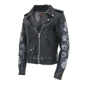 Hot Leathers JKL2002 Women's Black 'Rose Embroidered' Motorcycle Style