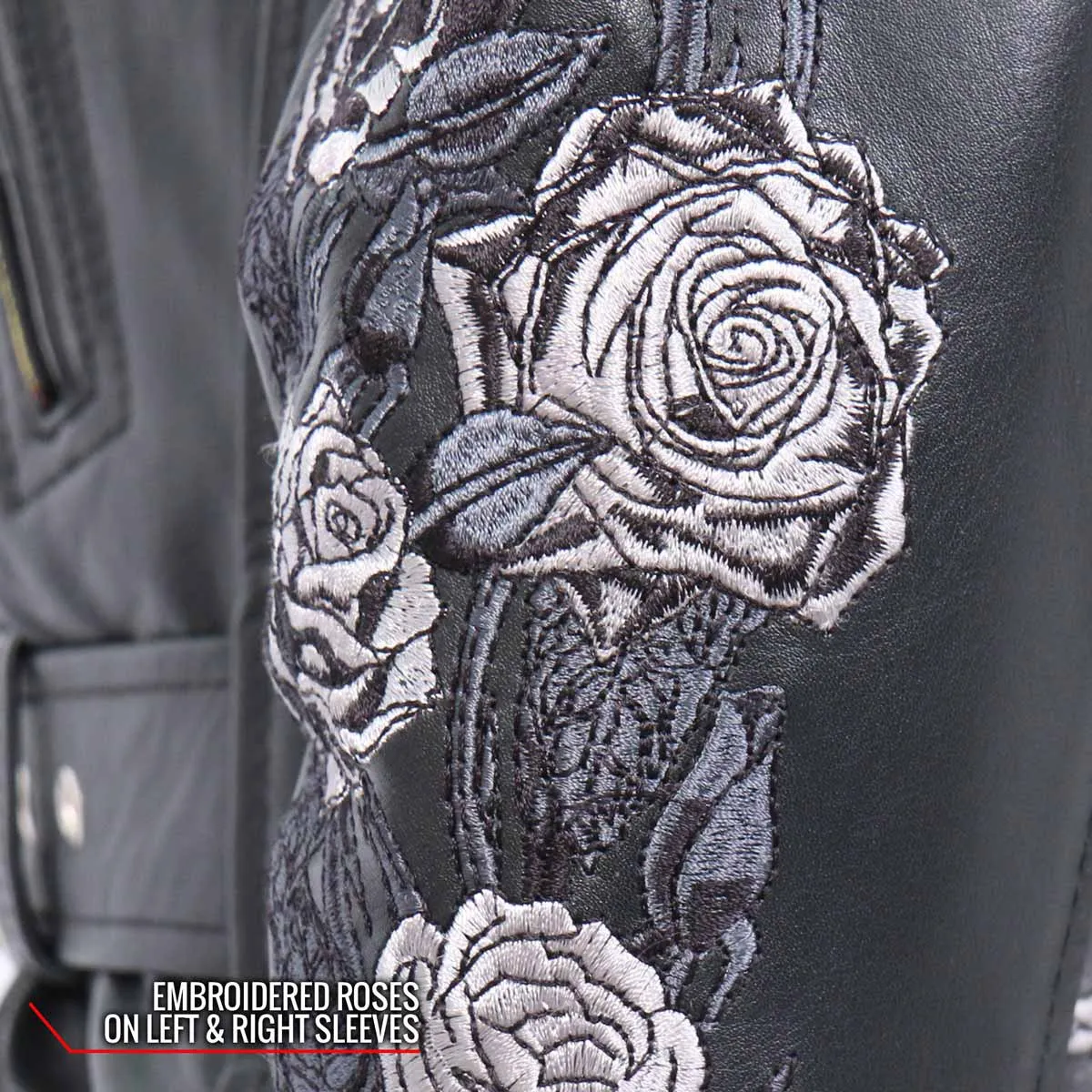 Hot Leathers JKL2002 Women's Black 'Rose Embroidered' Motorcycle Style