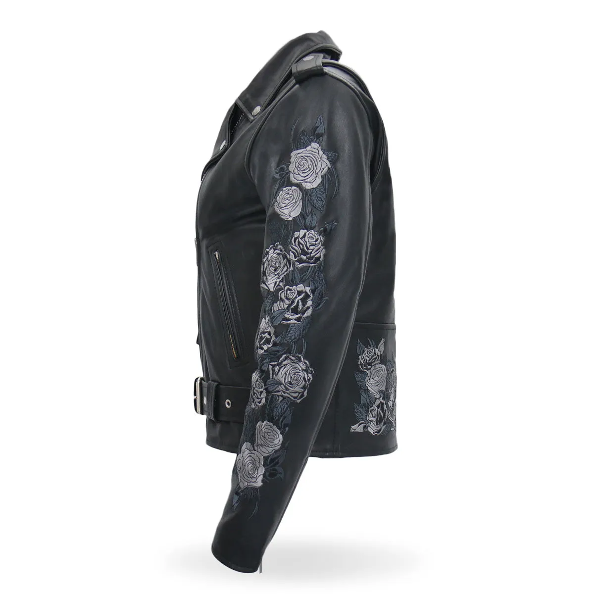 Hot Leathers JKL2002 Women's Black 'Rose Embroidered' Motorcycle Style