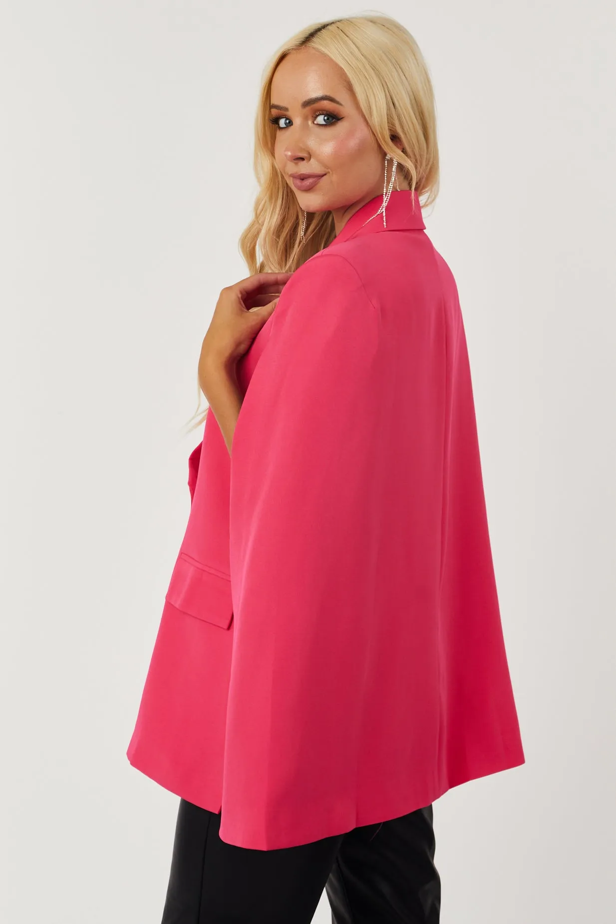 Hot Pink Double Button Cape Blazer