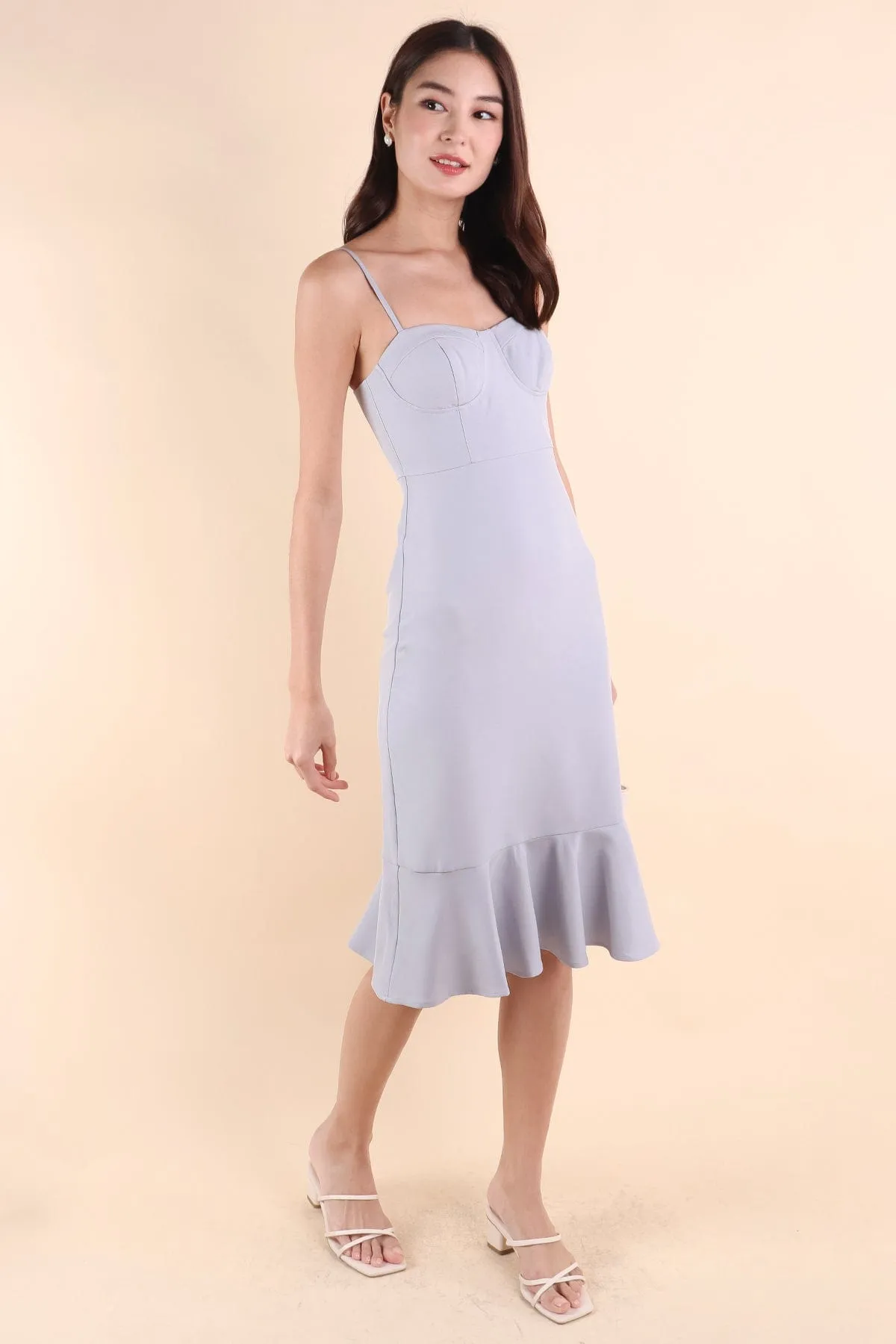 IMOGEN PADDED FLUTTERS DRESS IN PERIWINKLE