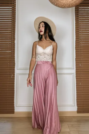 Iriena Pleated Satin Pants in Pink