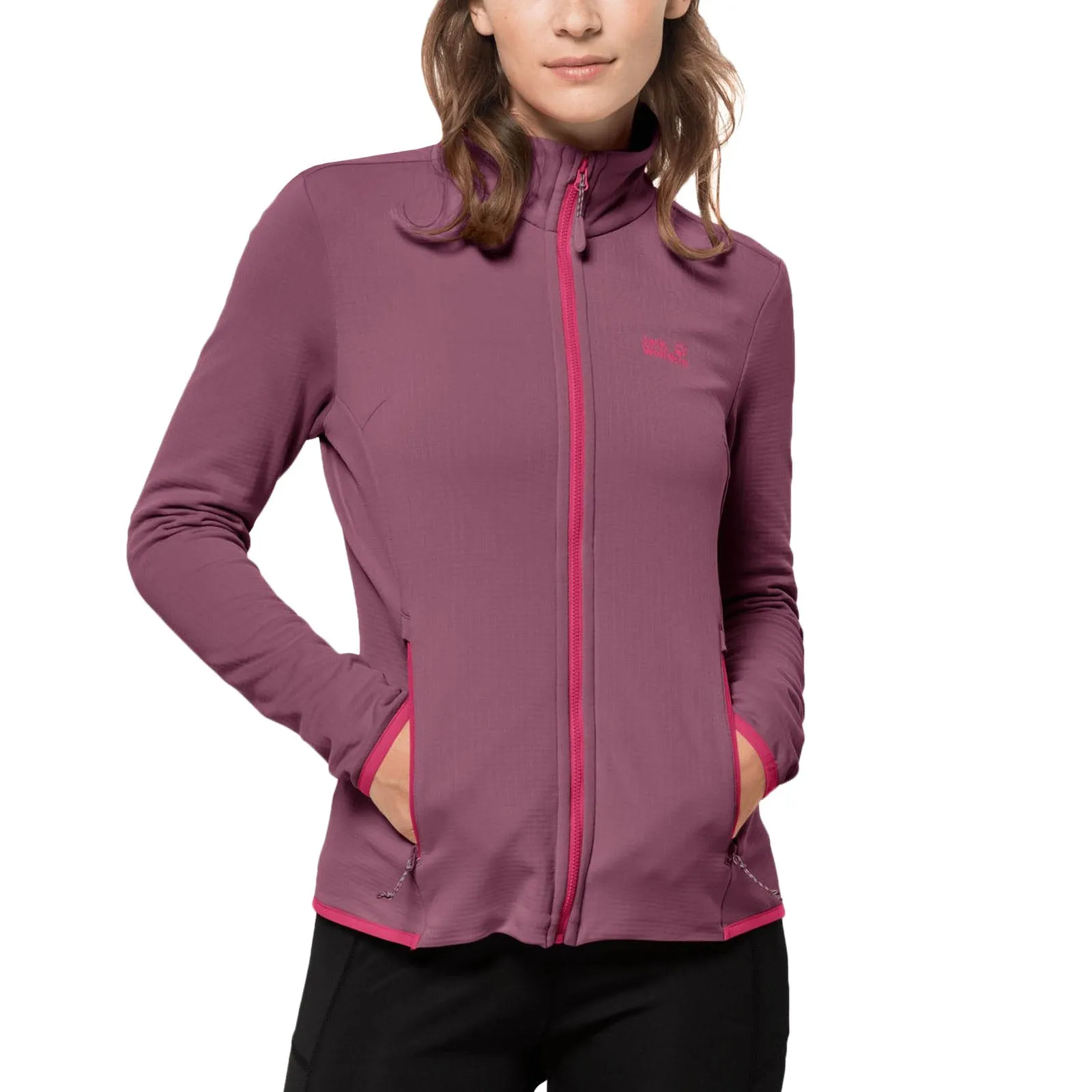 Jack Wolfskin Womens Peak Grid Walking Warm High Collar Fleece Jacket