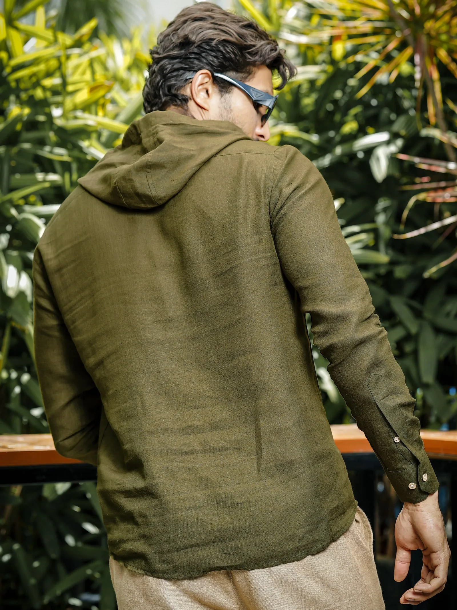 Jayden - Pure Linen Hoodie - Moss Green