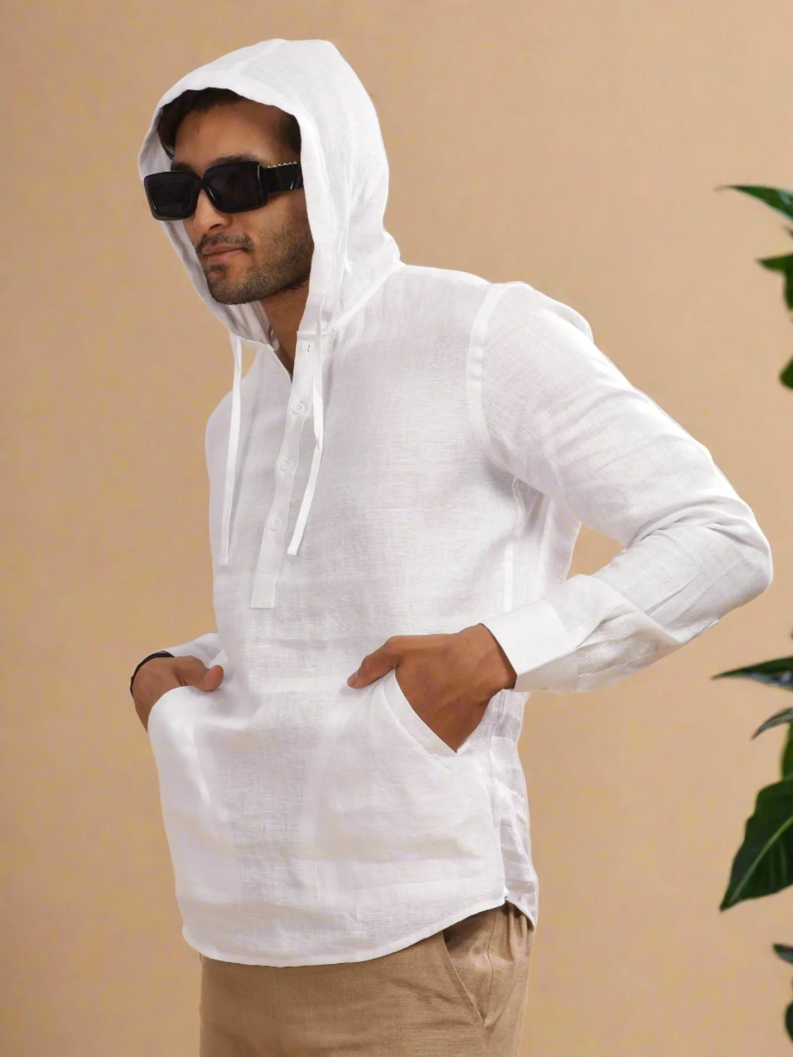 Jayden - Pure Linen Hoodie - White