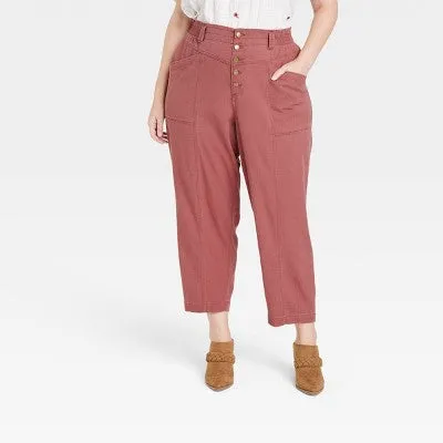 Knox Rose Womens Plus Mid Rise Tapered Leg Full Cargo Pants Heavyweight