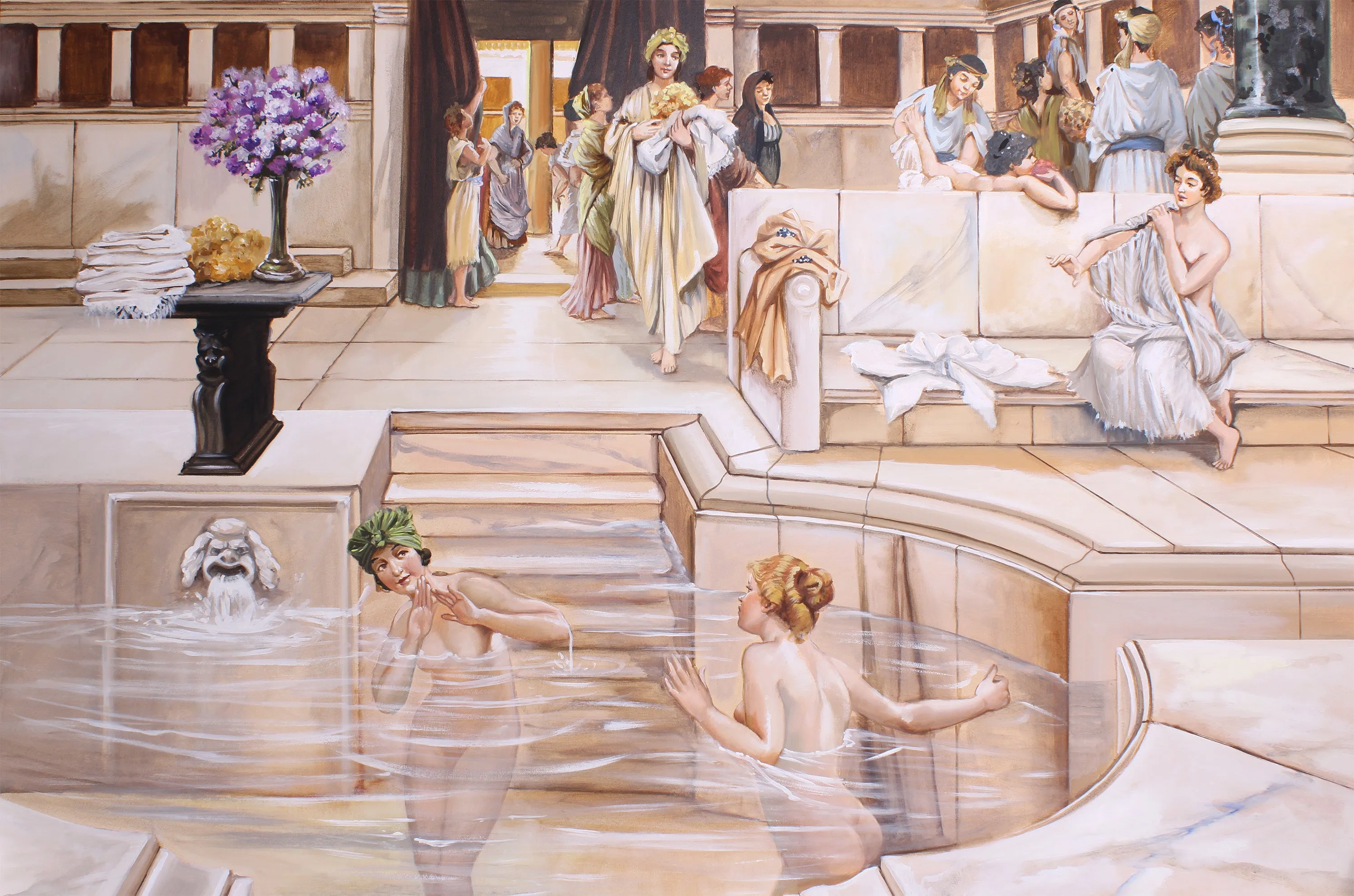 Ladies in the Bath Fresco Painting