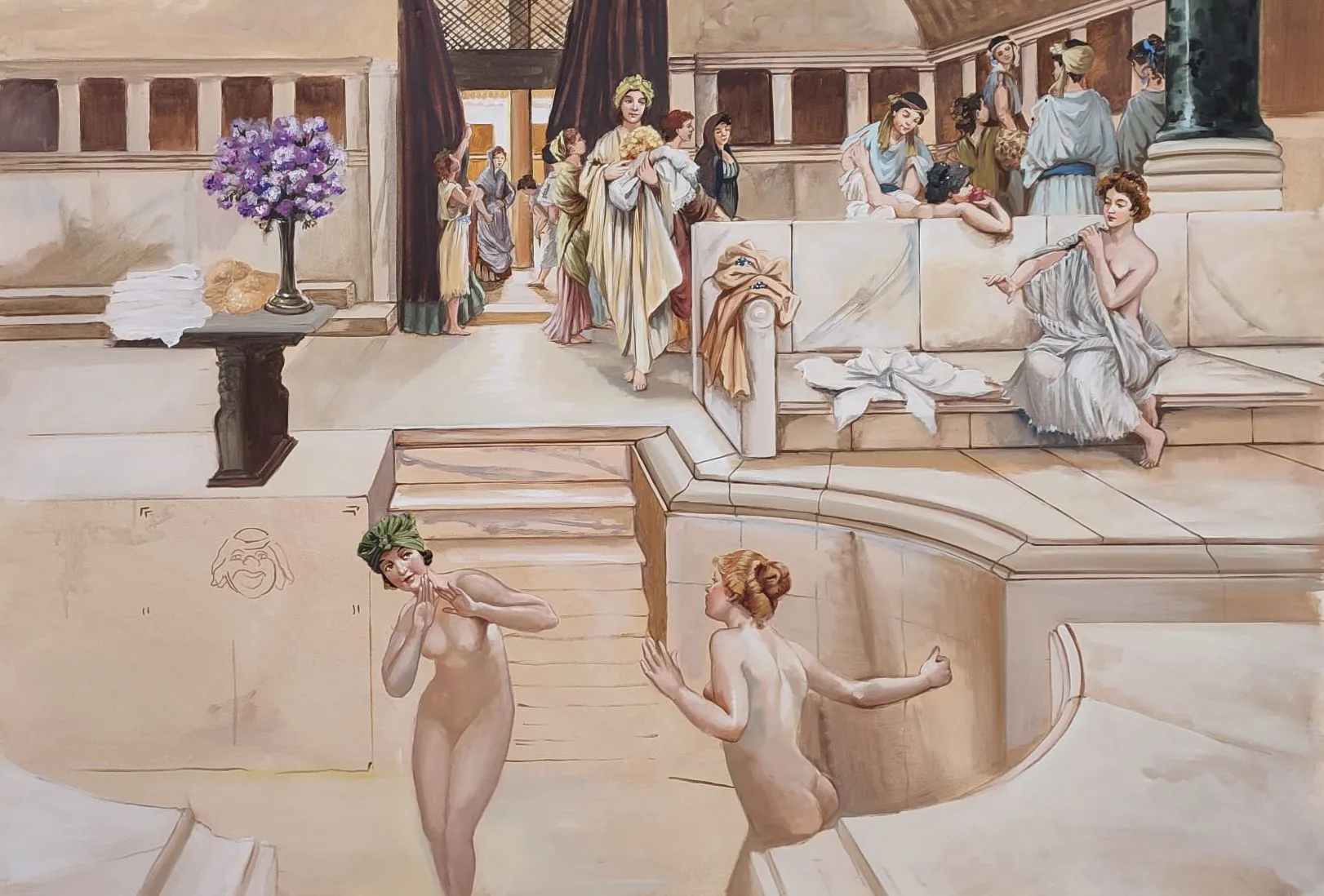 Ladies in the Bath Fresco Painting