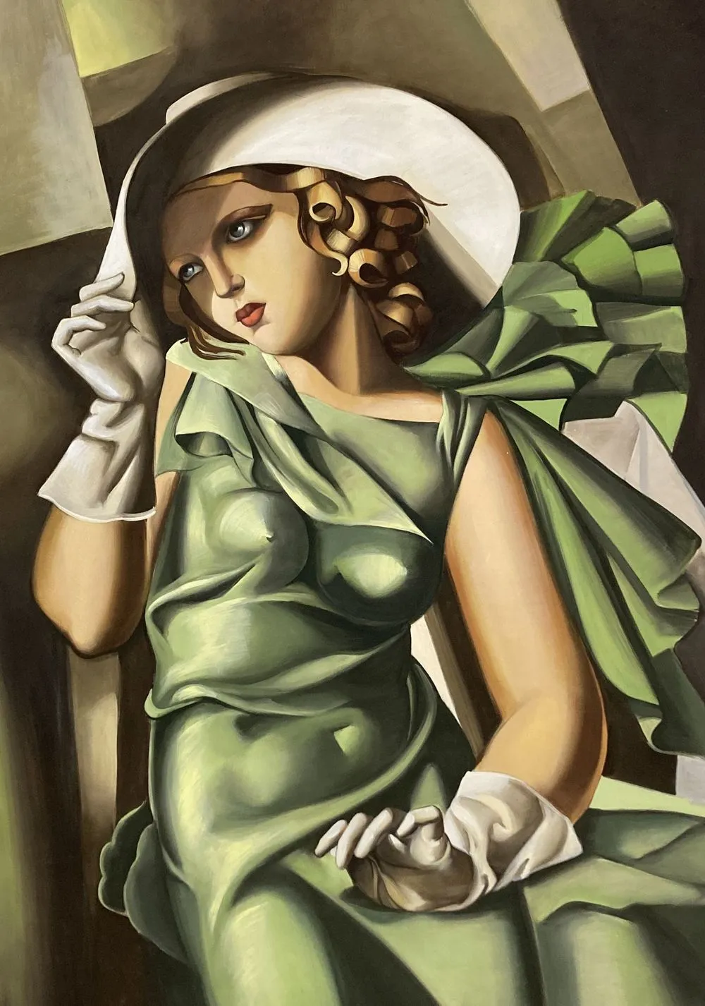 Lady in Green Contemporary Fresco Painting by Tamara de Lempicka