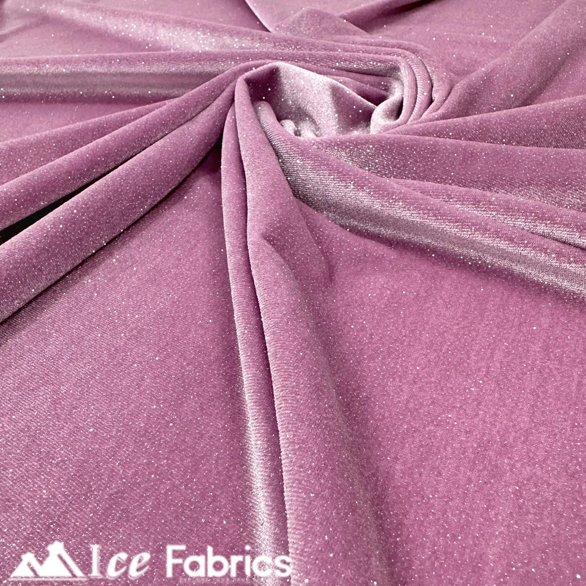 Lavender Shiny Glitter Stretch Velvet Fabric | Spandex Fabric