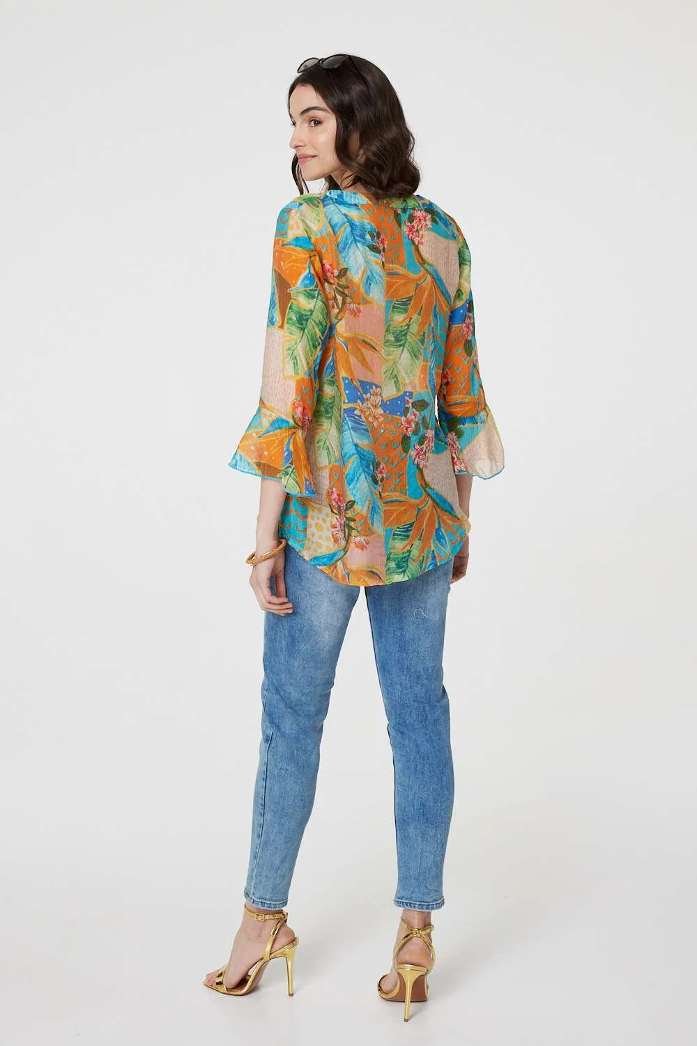 Leaf Print Button Front Blouse