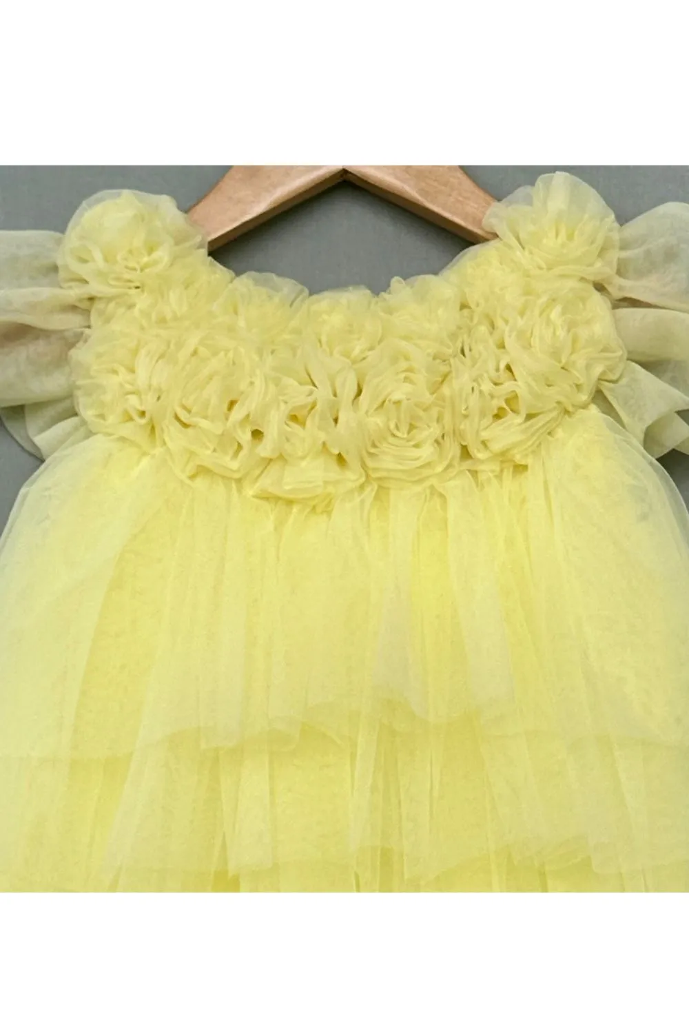 Lemon Yellow Sunshine Bloom Tulle Cape Sleeves Dress