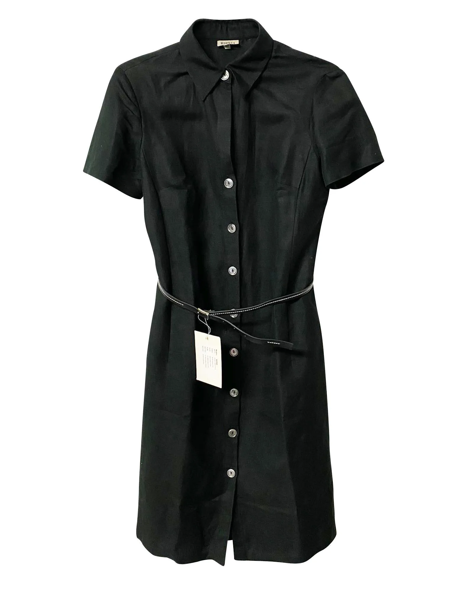 Loose Fit Black Linen Shirt Dress with Side Slits and Belt