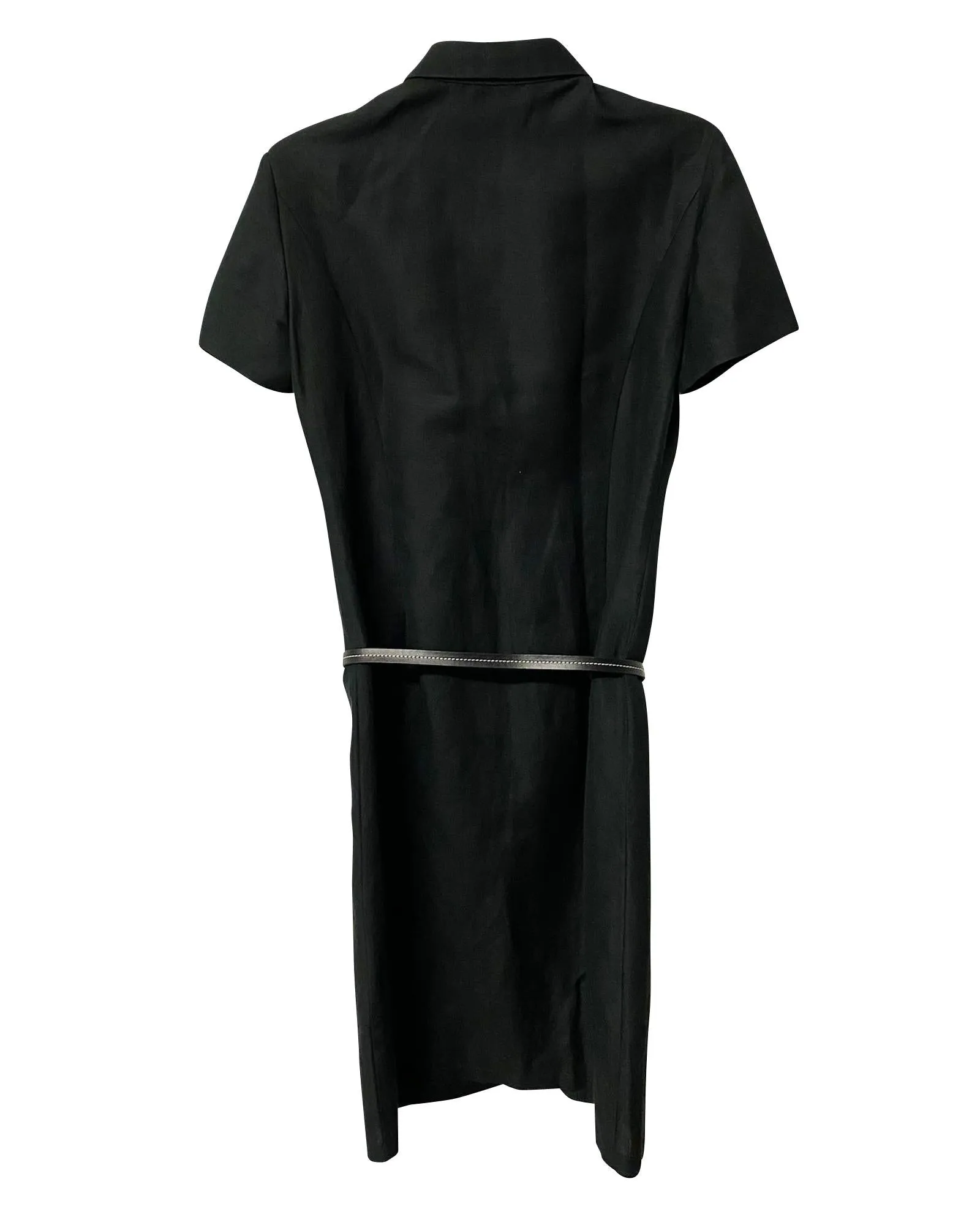 Loose Fit Black Linen Shirt Dress with Side Slits and Belt