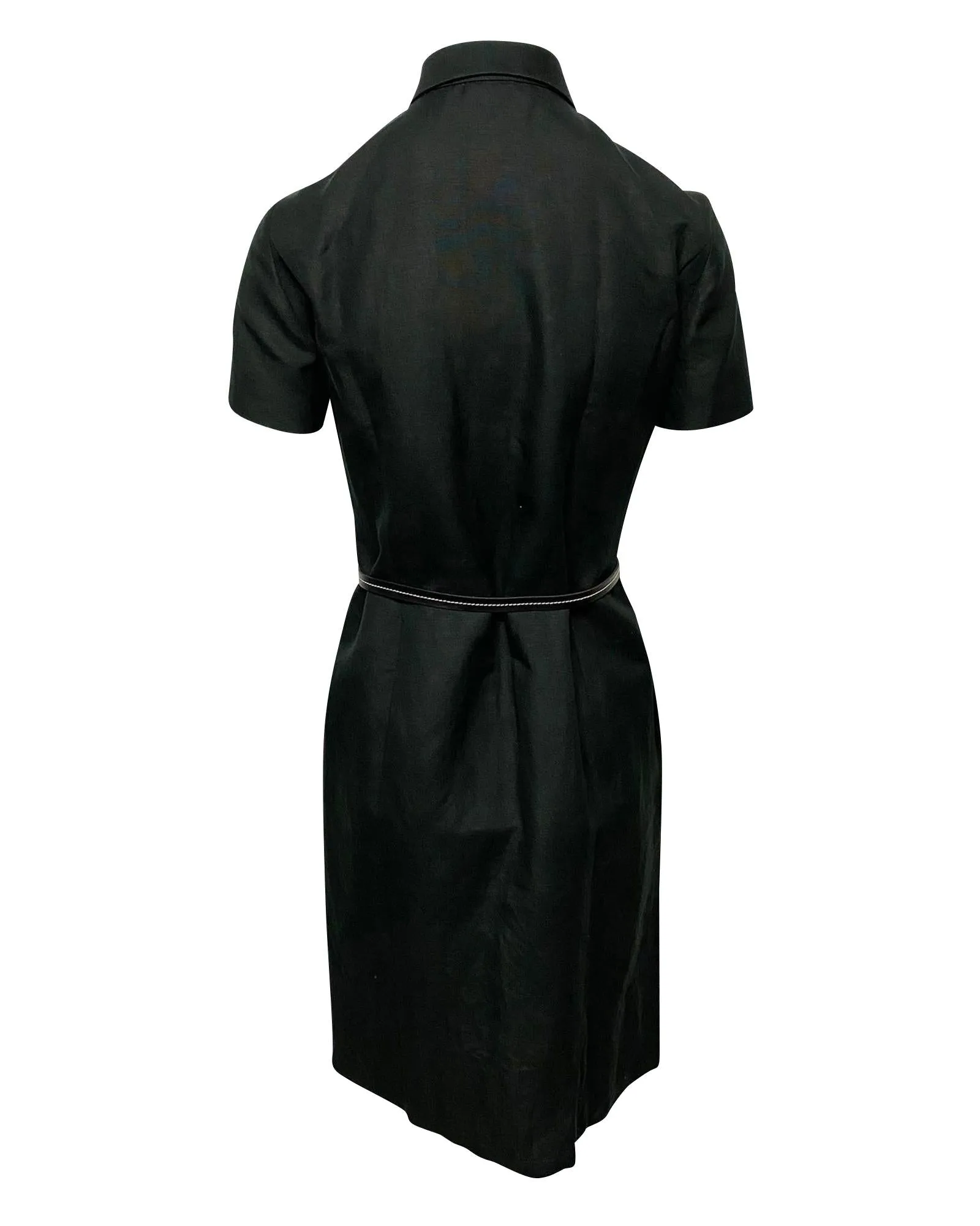 Loose Fit Black Linen Shirt Dress with Side Slits and Belt