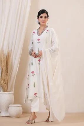 Maheen Miasarah Chiffon Embroidered Off White Dupatta