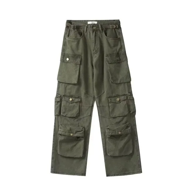 Many Pockets Solid Cargo Pants