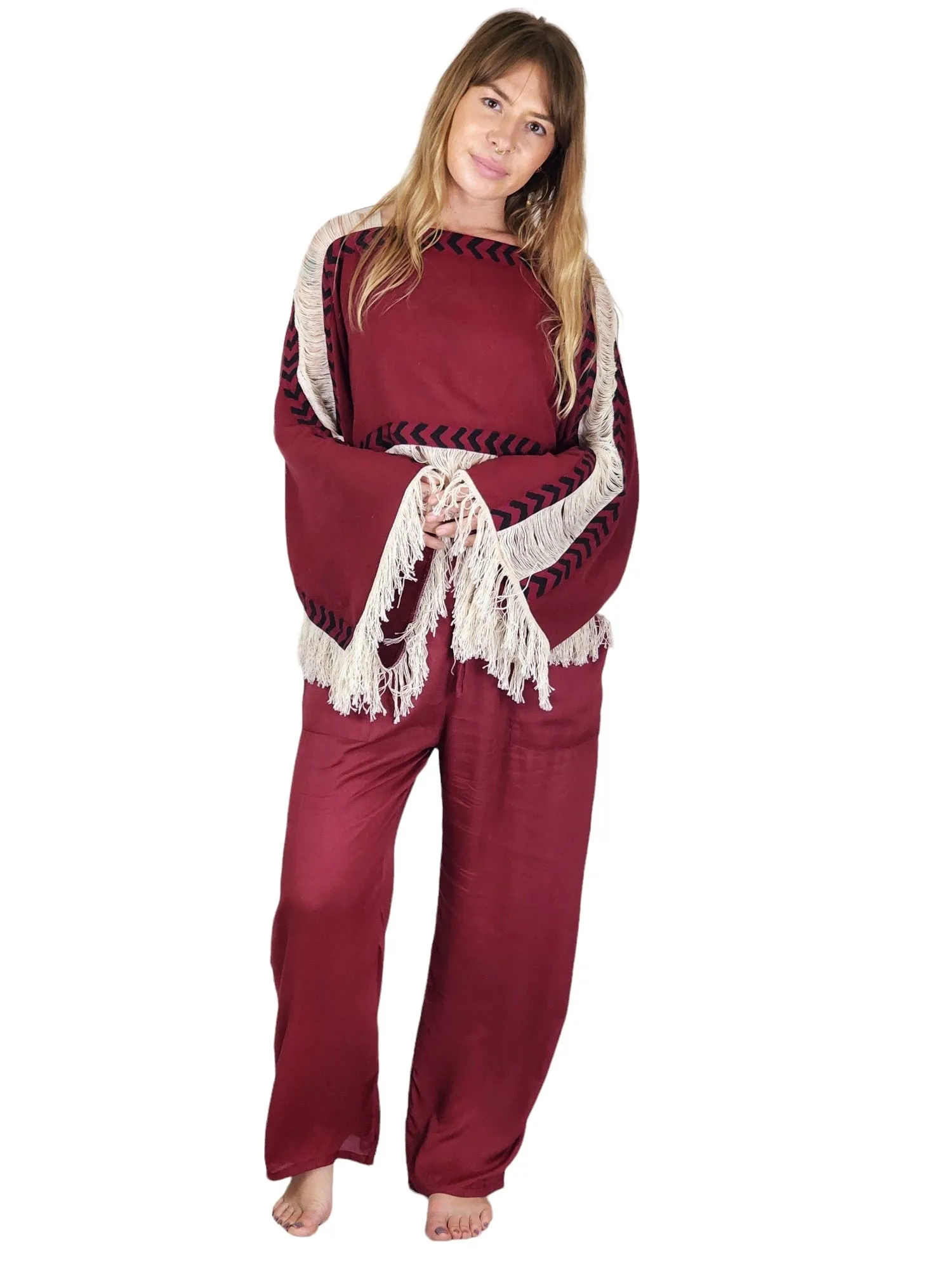 Maroon Rayon Cotton Trousers