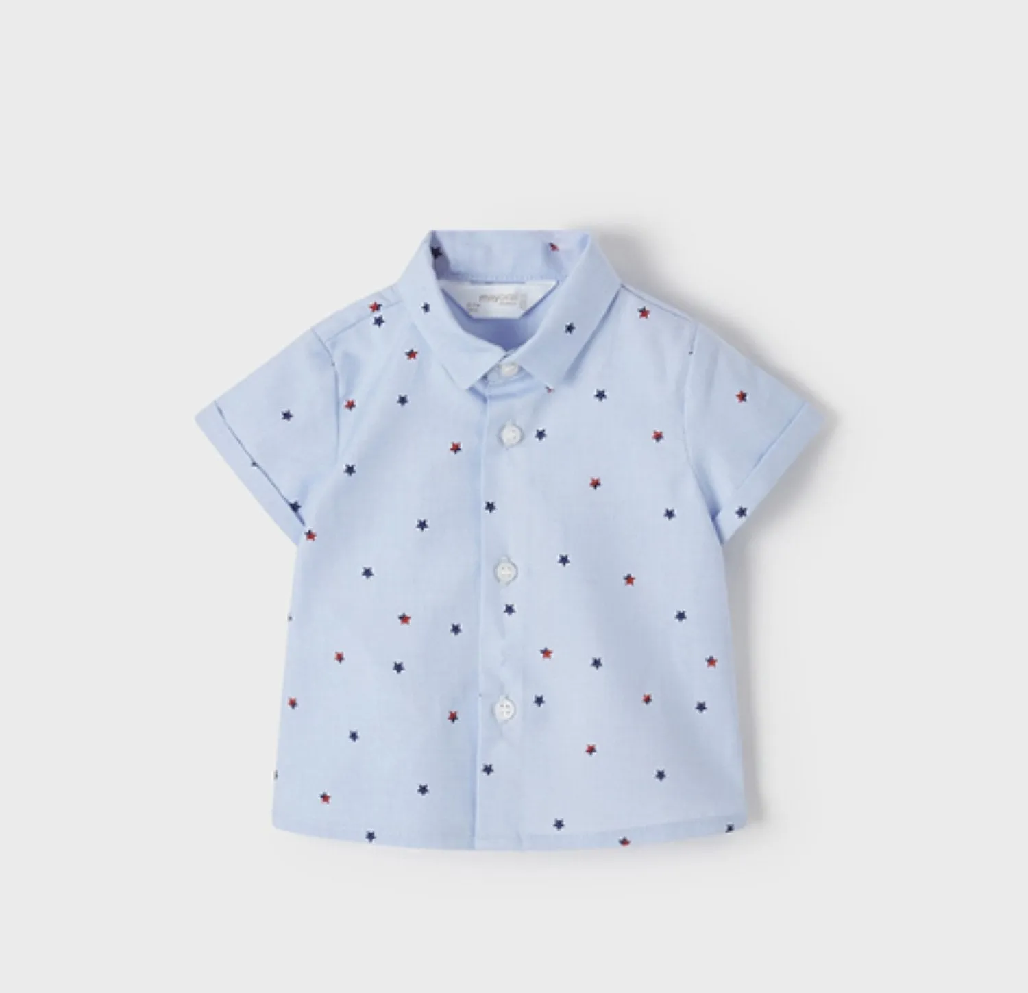 Mayoral Baby Boys Short Sleeve Blue Star Printed Button Up Shirt