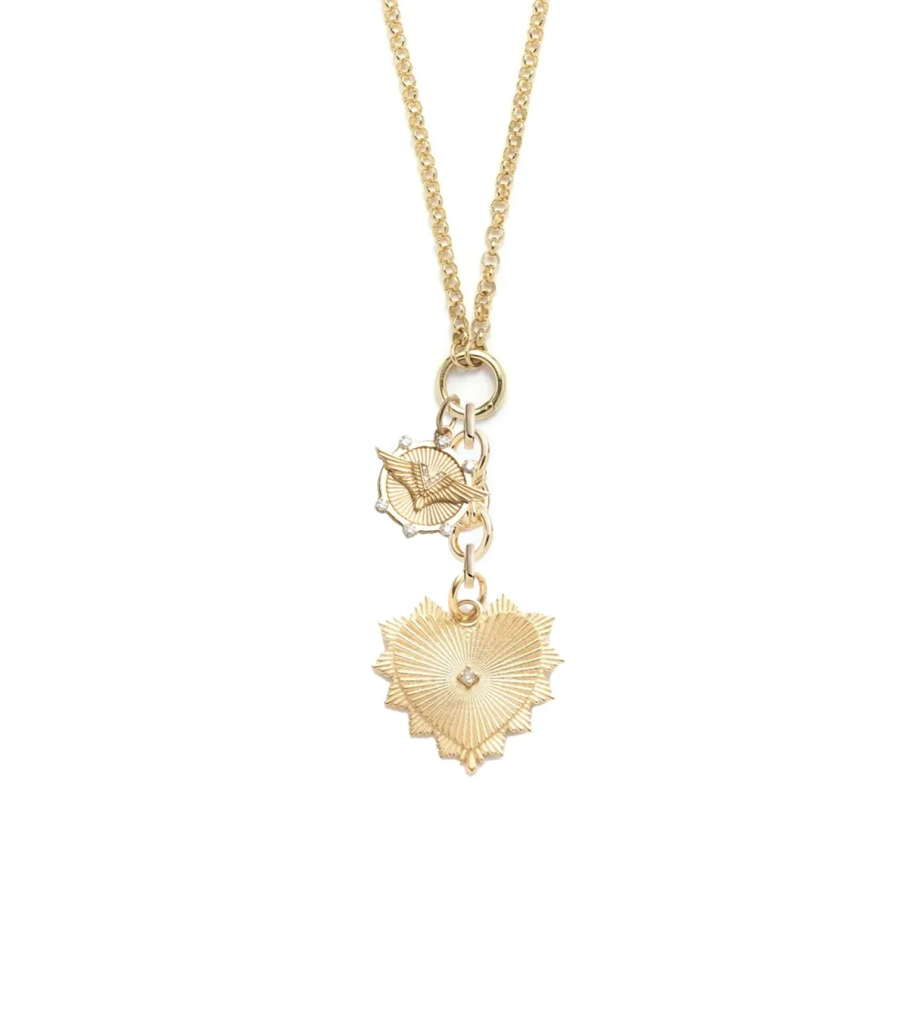 Medium Radiating Heart & Vivacity : Medium Open Belcher with Small Knot Extension Chain Necklace