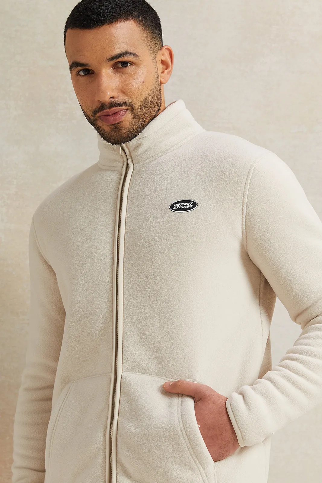 Men Beige Soft Polar Fleece Jacket